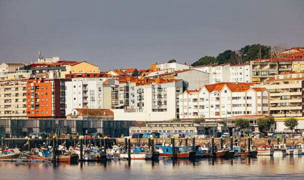 Harbor view of Cangas with residential buildings