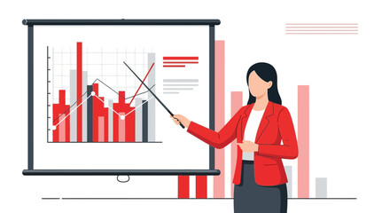 Businesswoman Giving a Presentation About Financial Data and Analyzing Charts