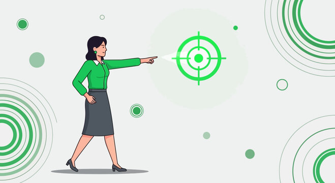 Businesswoman Directing And Aligning To Vision Using Target Markings For Success