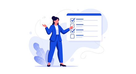 Businesswoman Presenting List Demonstrating Completed Tasks And Showing Progress