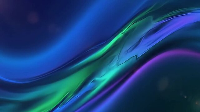 Abstract Colorful Fluid Animation, Iridescent Blue, Purple, and Green Liquid Flowing on a Dark Background
