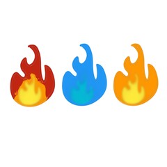 Illustration of a burning red fire. A flaming fire icon with a combination of red, blue and orange. Symbolizing danger, heat, or fire.
