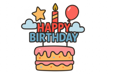 Happy birthday cake topper with candle balloon star