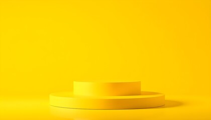 Yellow product display stand or podium on yellow background.