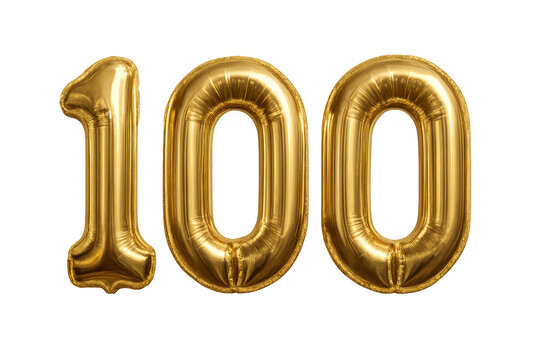 Number 100 gold balloon celebrating anniversary birthday event