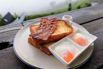 Breakfast with Toast Bacon and Eggs