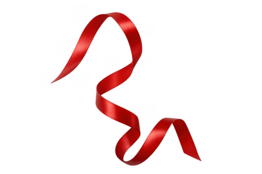 Red satin ribbon curving flowing on transparent background