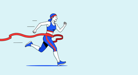 Obraz premium Celebrating Victory: Athlete Crossing the Finish Line in a Dynamic and Vector Illustration