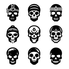 Nine black and white skull icons arranged in a 3x3 grid