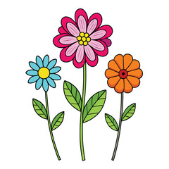 Simple Vector Flowers Set on White Background