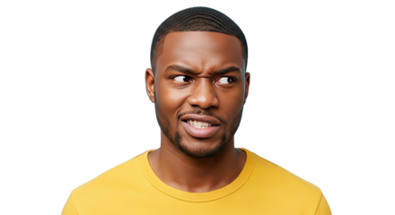 Man with confused expression isolated on transparent background