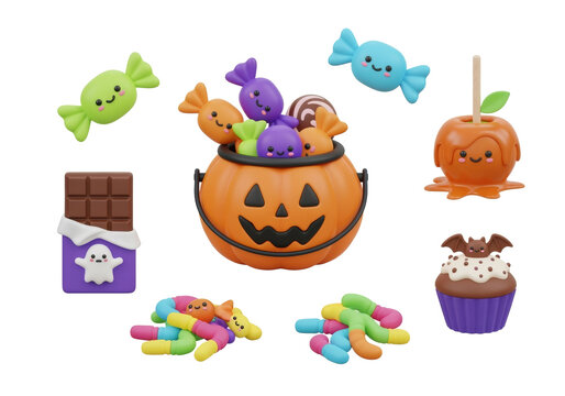 Happy Halloween A jack o lantern bucket overflows with adorable