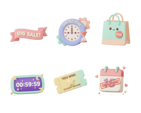 Limited Time Sale Icons with Countdown Timer, Vouchers and Coupo