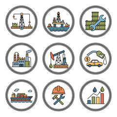 Oil & Gas Vector Icons High-res set for oil mining, energy, and industry themes. Flat minimalist style, bold lines, and beautiful colors. Scalable graphics.