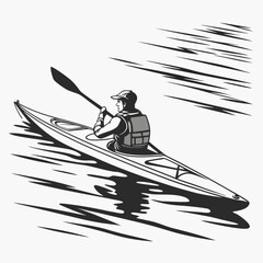 Vector art of man paddling a kayak on water, illustration