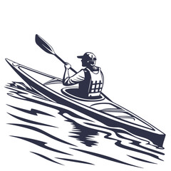 Vector art of silhouette of a person kayaking in water