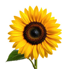 Obraz premium Vivid, isolated sunflower with brilliant yellow petals, dark center, and green stem