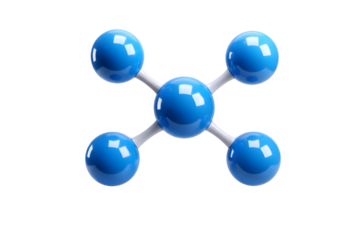 Molecular model of a central atom bonded to four surrounding atoms isolated on transparent background