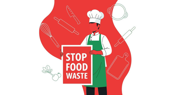 Chef Advocate Presenting A Poster With A Message Against Food Spoilage And Waste