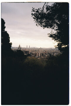 View Over Barcelona From a Scenic Overlook During Twilight Hours