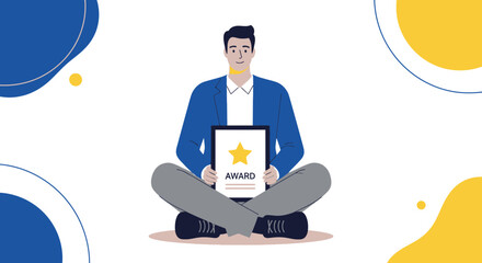 Cheerful Person Holding An Award Illustrating Corporate Achievements And Recognition
