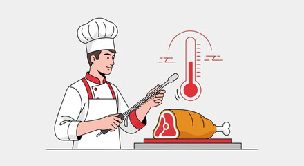 Chef Checking Meat Temperature with Thermometer Cooking Illustration