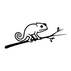 Chameleon. Chameleon simple black and white line art vector logo