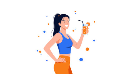 Fototapeta premium Cheerful Woman with Fresh Citrus Juice, Healthy Lifestyle and Wellbeing Concept