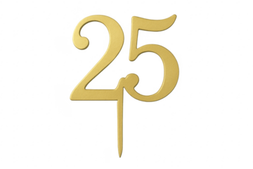Golden twenty five number cake topper celebrating anniversary