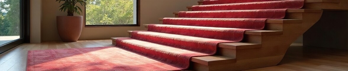 Plush Carpet Runner Ascending Modern Staircase Adding Warmth and Elegance to Home Interior Design