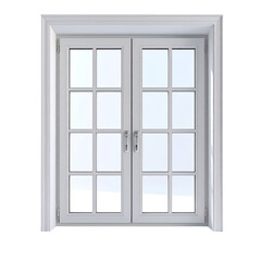 Fototapeta premium Elegant double-paned white window with multiple panes & ornate frame