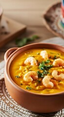 Delicious Creamy Shrimp and Corn Chowder Soup Served in a Rustic Bowl Appetizing Comfort Food Meal