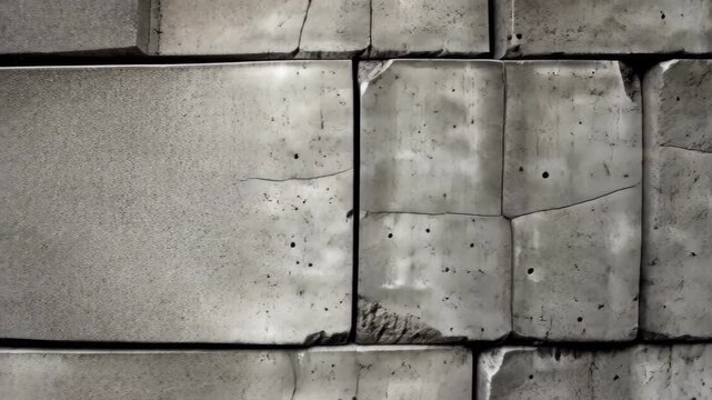 Architectural Textures: Close-up of weathered concrete blocks forming a robust wall, showcasing the beauty of the structured design with its intricate patterns and rough surfaces.