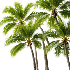 Fototapeta premium Lush green palm trees against black background, tropical scene