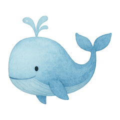 Fototapeta premium PNG Cute watercolor blue whale illustration.