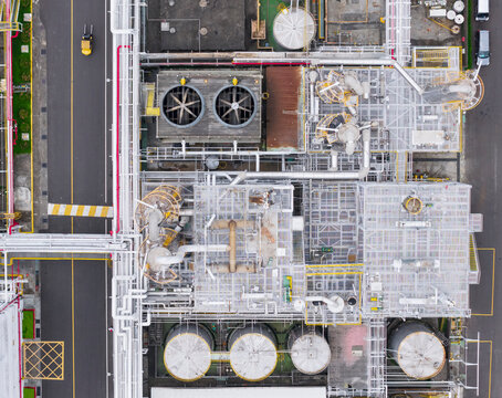 Aerial Chemical Factory Pipelines Fans Tanks
