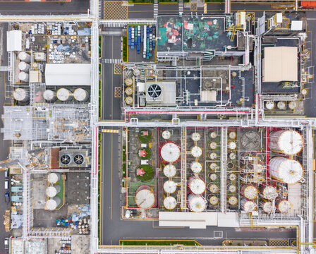 Top-down aerial view of a chemical plant