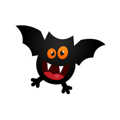 Cute Cartoon Bat with Orange Eyes, Halloween Sticker Design– Funny Halloween Character Vector Illustration