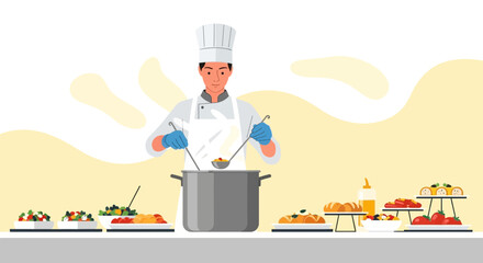 Cooking Professionalism: Expert Chef Preparing Dishes In Restaurant Kitchen Environment