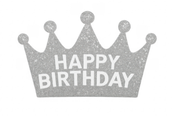 Silver glitter crown with happy birthday text
