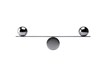 Two shiny metallic spheres balanced on a simple scale isolated on transparent background