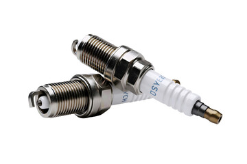 Two automotive spark plugs for internal combustion engines isolated on transparent background