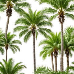 Fototapeta premium Lush tropical scene of various palm trees, dark background