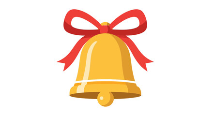Festive gold jingle bell with a striking red bow, classic illustration
