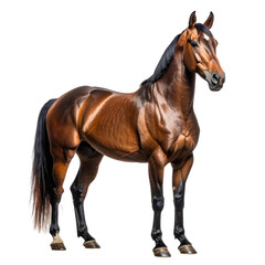 Obraz premium Majestic brown horse stands proudly, black mane & tail, isolated on black