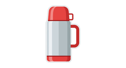 Simple Vector Illustration of a Red and Silver Vacuum Flask Container