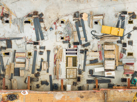 Overhead View of Construction Materials on Site