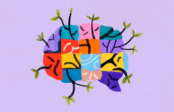  Colorful brain  is divided into cells