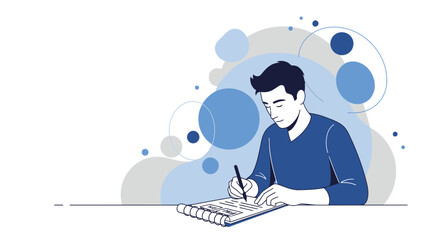 Creative Person Writing, Composing, and Focusing on Conceptualizing Ideas for a Project Illustration