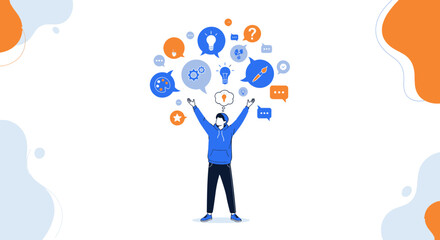 Creative Visualization: A Person Embraces Ideas, Concepts, and Brainstorming Insights